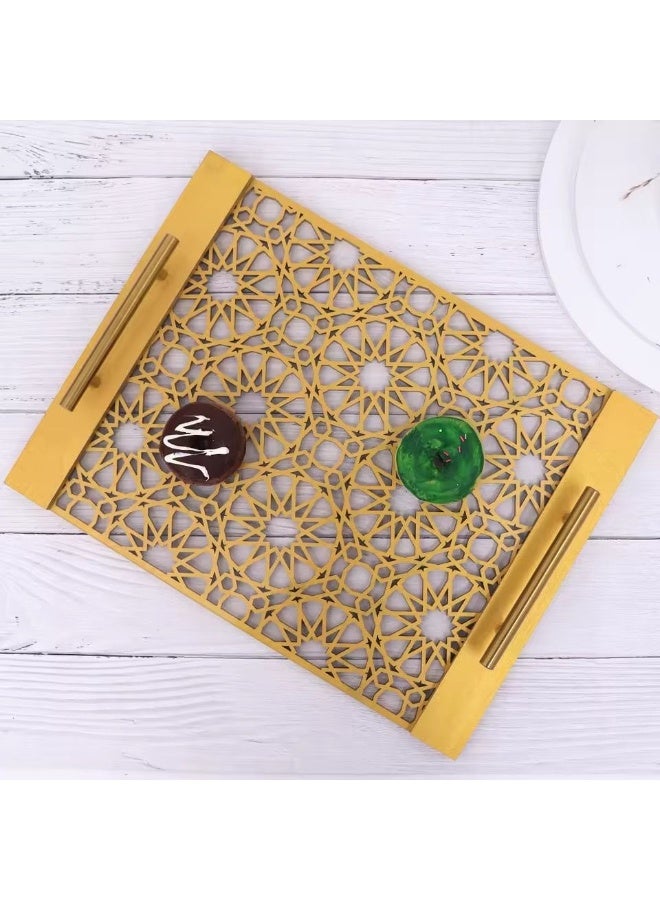 المنزل الذكي هوم سمارت صينية تقديم رمضانية مزخرفة | صينية تقديم لحفلات الإفطار، مثالية لتزيين المنزل، وحامل طعام، وطاولة، وهدايا الحفلات. مناسبة لتجمعات رمضان والعيد. - Image 4